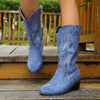 Point Toe Block Heels Boots - Dusty Blue