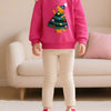 Children's Christmas Tree Applique Sweatshirt - Hot Pink