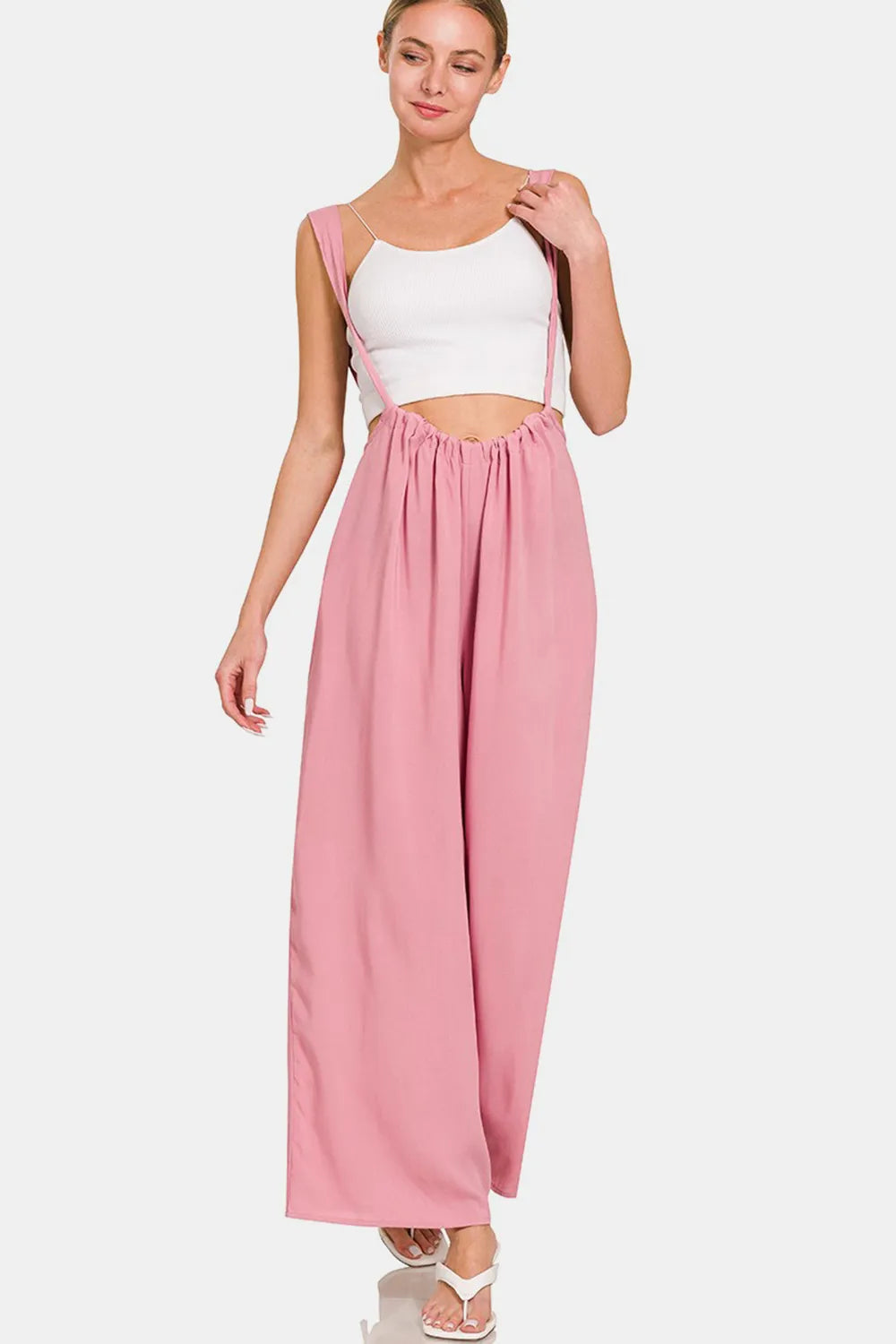 Zenana Pocketed Wide Strap Wide Leg Overalls - Farnelli