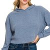 Zenana Drop Shoulder Ribbed Crop Hoodie - DUSTY BLUE