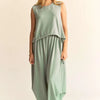 Davi & Dani Drawstring Hem Round Neck Tank and Pants Set - Light Green