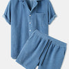 Men's Full Size Classic Textured Top and Shorts Set Plus Size - Blue