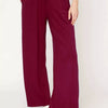 Umgee Elastic Drawstring Waistband Wide Leg Pants - MERLOT