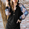 Heimish Half Button Printed Long Sleeve Hooded Top - Black