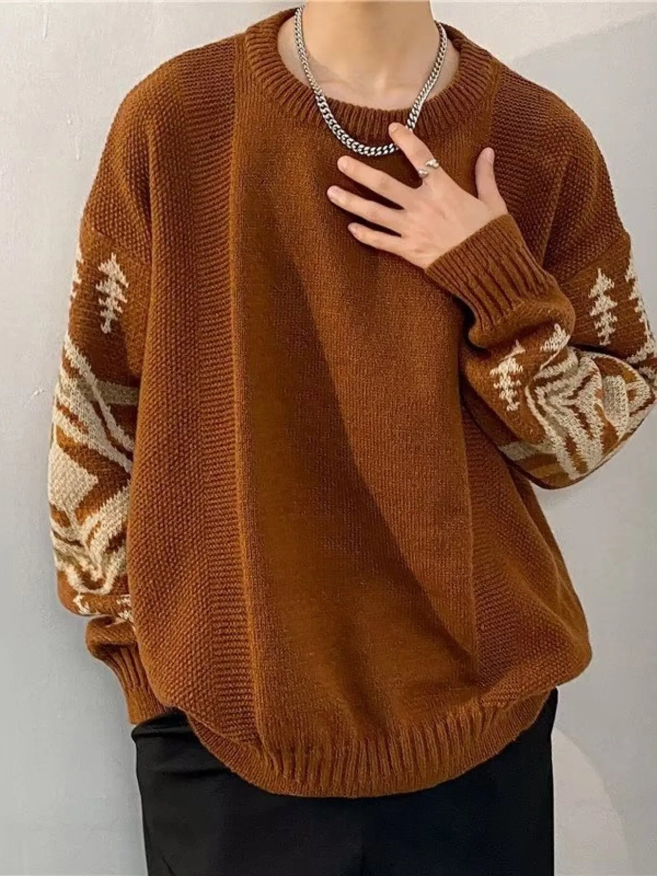 Men's Plus Size Ethnic Pattern Oversized Pullover Sweater - Farnelli