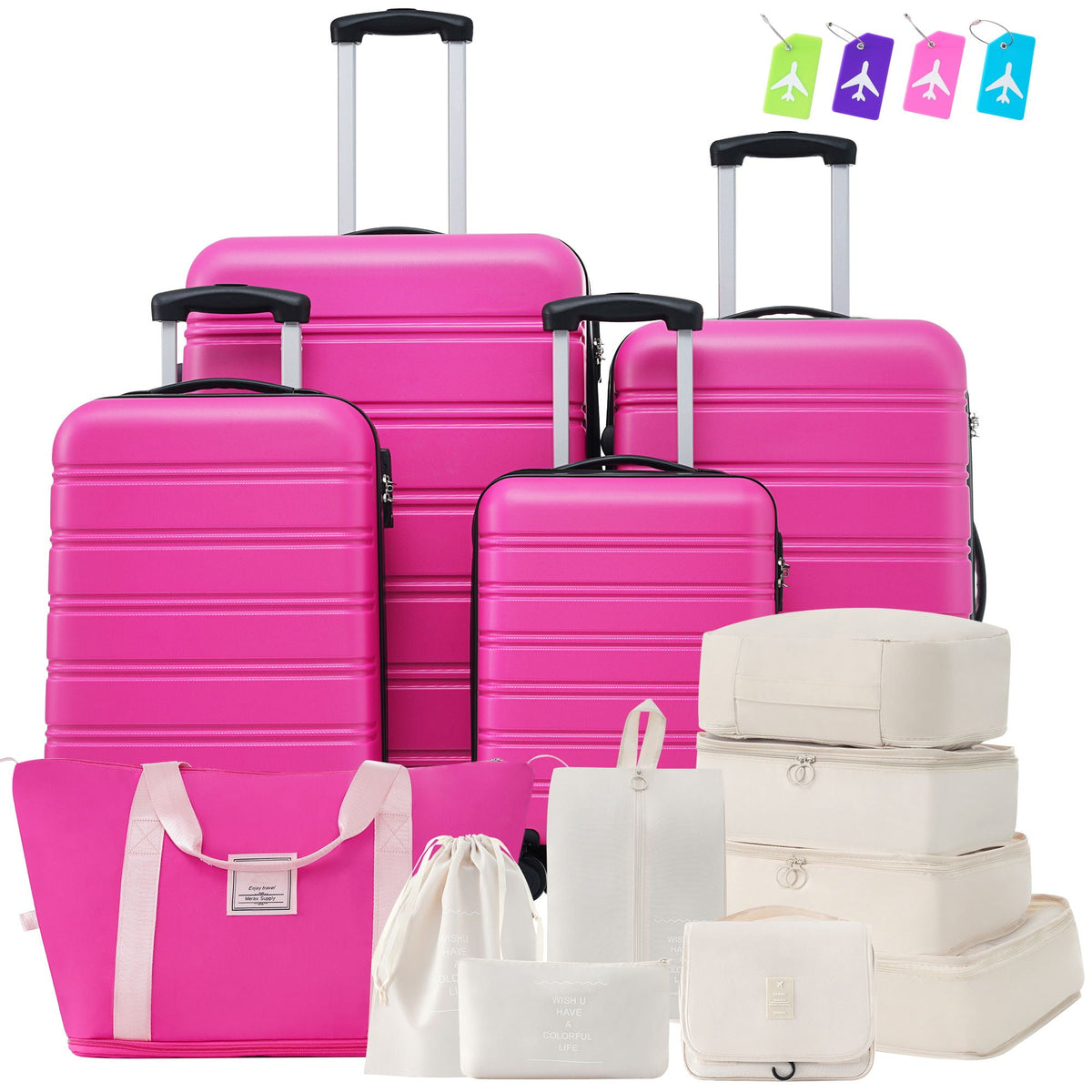 HouseOfZazla 4-piece hardshell luggage set with TSA locks and spinner wheels in multiple colors