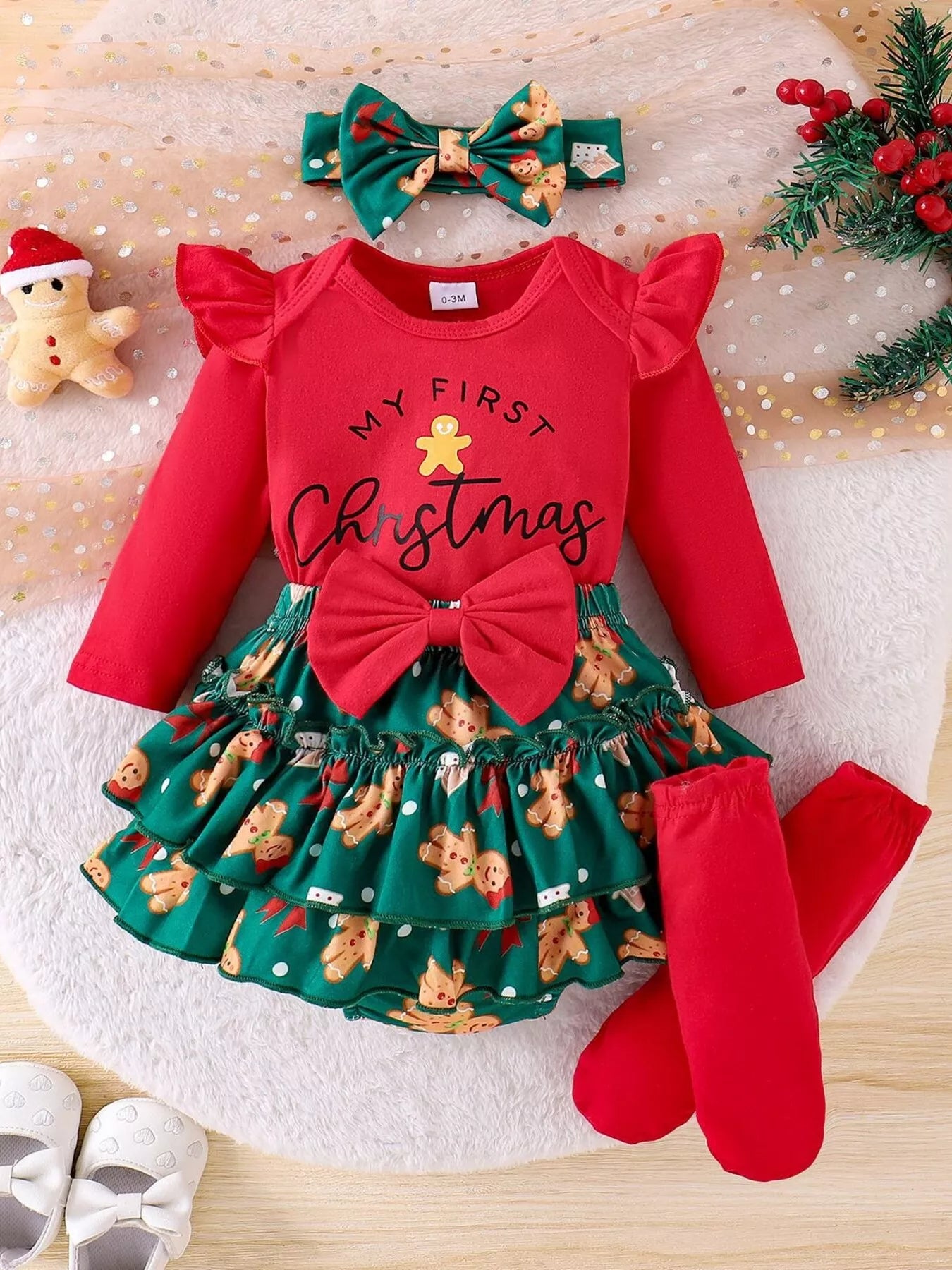 Children's My First Christmas Ruffle Sleeve Set - Farnelli