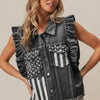 BiBi American Flag Washed Denim Jacket - BLACK CHARCOAL