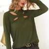 BiBi Butterfly Looking Cutout Rib Knit Top - Army Green
