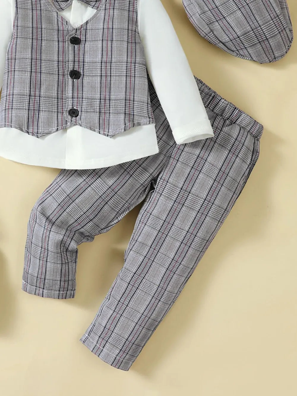 Hat, Long Sleeve Shirt, Plaid Vest and Pants 4-Piece Set - Farnelli
