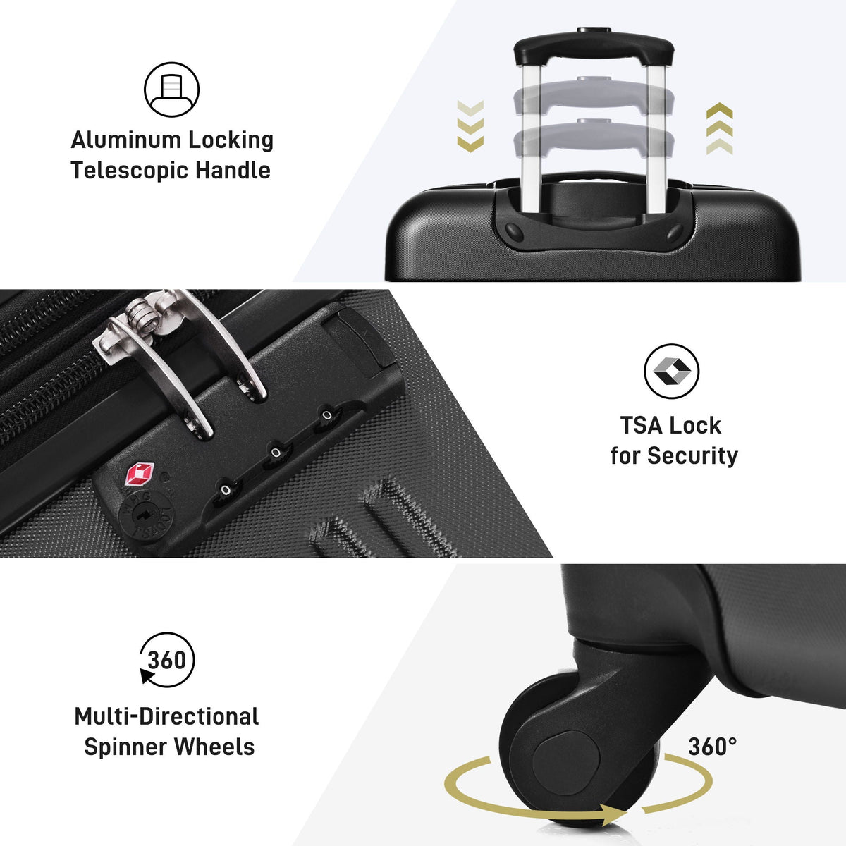 HouseOfZazla black hardside spinner luggage set with TSA lock