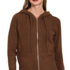 Zenana Drawstring Zip Up Hooded Cardigan - BROWN