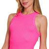 Zenana Seamless Ribbed Crop Tank - NEON FUCHSIA