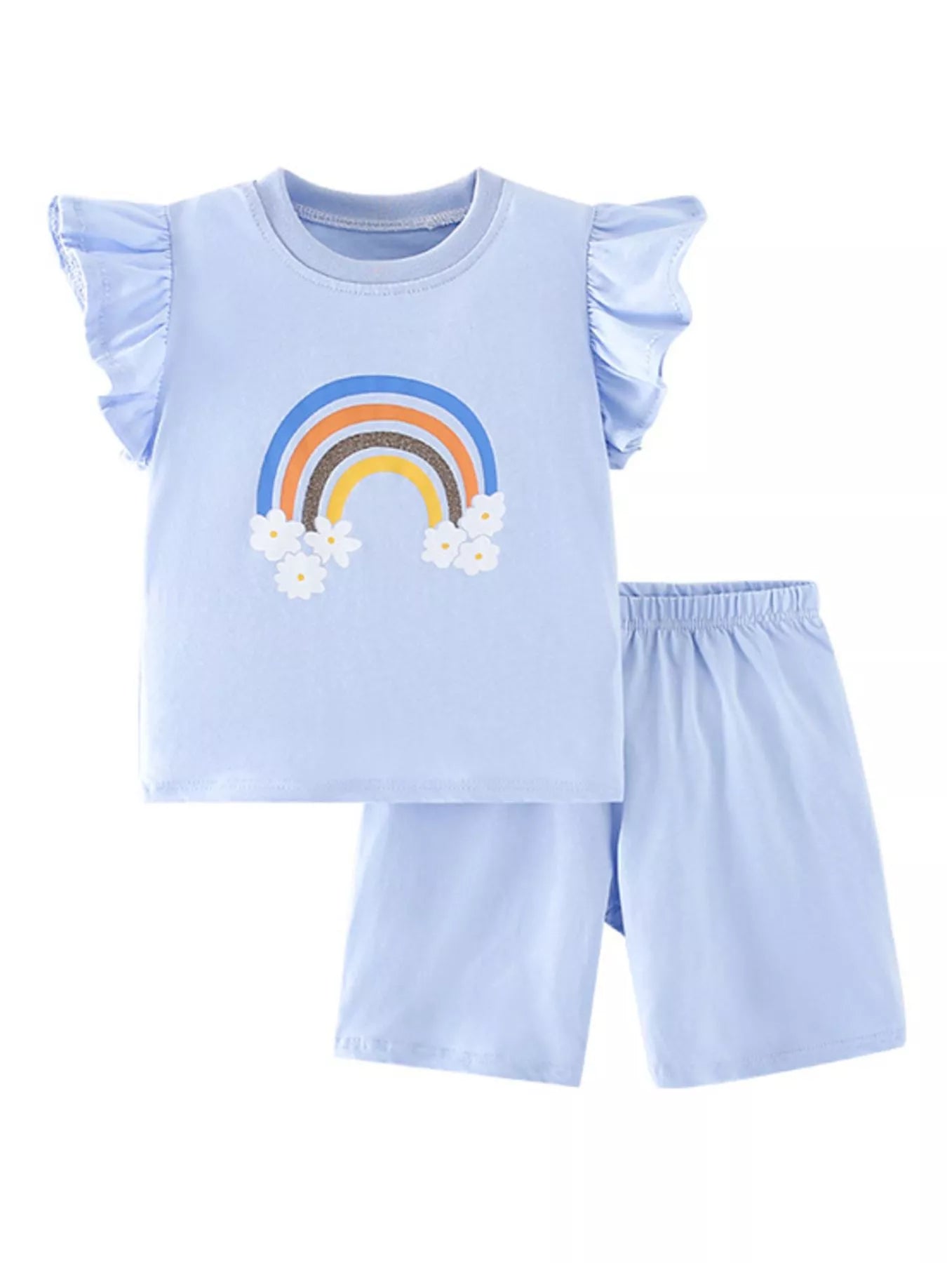 Children's Rainbow Ruffle Sleeve Top and Shorts Set - Farnelli