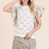 Lime 'N' Chili Ruffle Cap Sleeve Embroidered Eyelet Blouse - NATURAL
