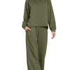 Zenana Scuba Crewneck Sweatshirt and Pants Set - DK OLIVE