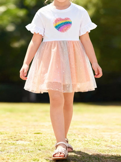 Children's Rainbow Heart Tulle Dress - Farnelli