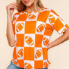 Haptics Football Checkered Print Short Sleeve T-Shirt - Orange