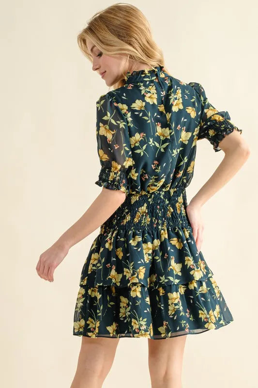 And The Why Floral Print Smocked Waist Mini Dress - Farnelli
