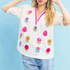 Umgee Embroidered Floral Top with Contrast Trim - ECRU