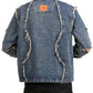 Men's Plus Size Studded Denim Jacket with Frayed Details - Farnelli
