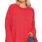 Zenana Full Size Exposed Seam Long Sleeve Corded Rib Knit Top Plus Size - Farnelli