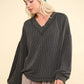 VERY J Two Tone Ribbed V-Neck Exposed Seam Top - Farnelli