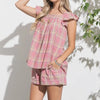 And The Why Plaid Print Smocked Detail Ruffle Baby Doll Top - PINK