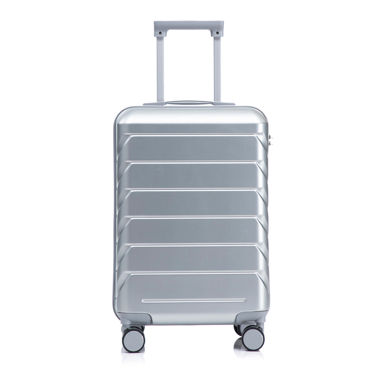 HouseOfZazla 20-inch silver ABS hard shell luggage with four spinner wheels