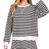 Zenana Striped Long Sleeve Top and Shorts Set - BLACK
