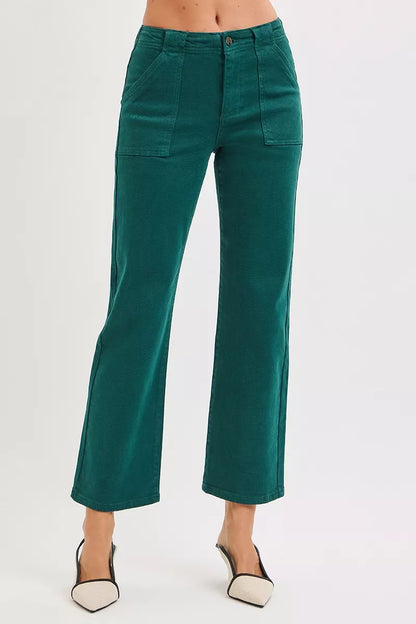 RISEN High Rise Ankle Flare Patch Pocket Jeans - Farnelli