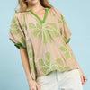 Umgee Embroidered V-Neck Short Sleeve Top - TAUPE