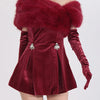 Fuzzy Off Shoulder Mini Dress - Red
