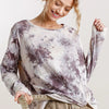 Umgee Full Size Tie Dye Front Gathered Detail Round Neck Long Sleeve T-Shirt Plus Size - CREAM/MOCHA
