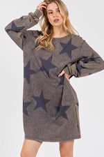 SAGE + FIG Washed Star Print Round Neck Dress - Farnelli