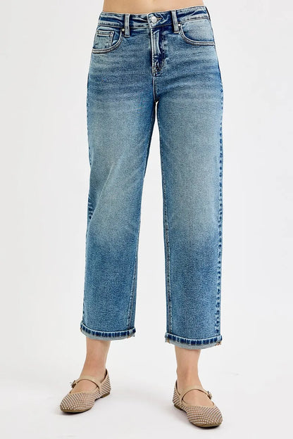 RISEN Full Size High Rise Crop Boyfriend Jeans Plus Size - Farnelli
