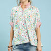 Umgee Jacquard Floral Print Button-Down Shirt - PINK MIX