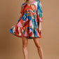Umgee Abstract V-Neck Tiered Printed Dress - Farnelli