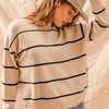 SO ME Stripe Crew Neck Basic Essential Sweater - OATMEAL/BLACK