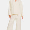 Zenana Quilted Button Up Long Sleeve Top and Pants Lounge Set - Cream
