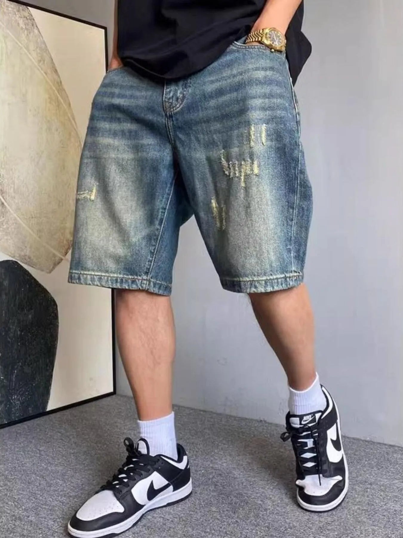 Men's Vintage Washed Distressed Denim Shorts - Farnelli