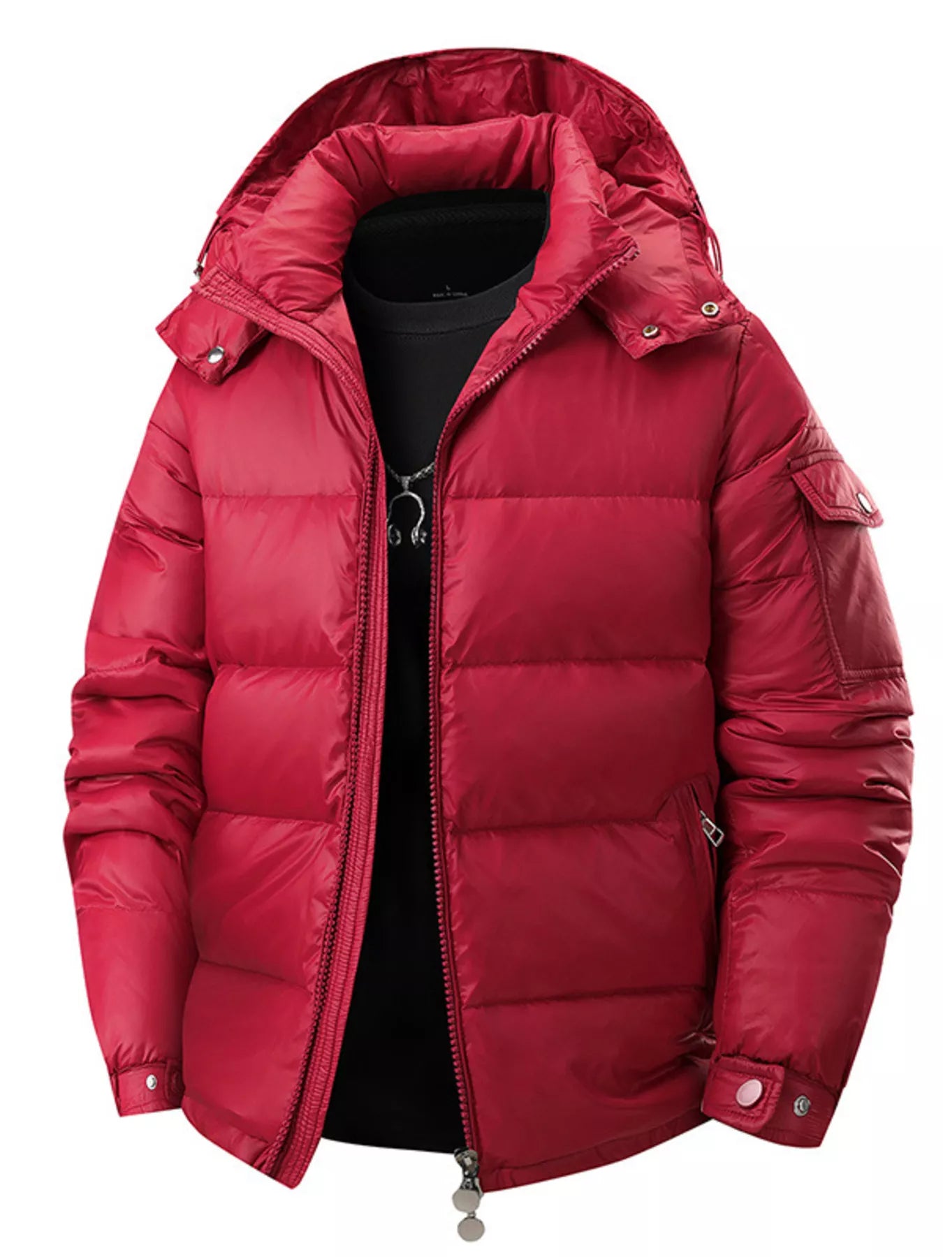 Men's Full Size Hooded Puffer Jacket with Side Zipper Pockets Plus Size - Farnelli