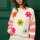 BiBi Colorful Floral Patched Sweater with Striped Sleeve - Farnelli