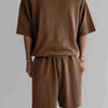 Men's Full Size Round Neck Top and Shorts Set Plus Size - Brown