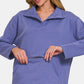 Zenana Turtleneck Half Snap Fleece Sweatshirt - Farnelli