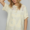 POL Number Floral Crochet Button Detail Half Sleeve Top - Cream