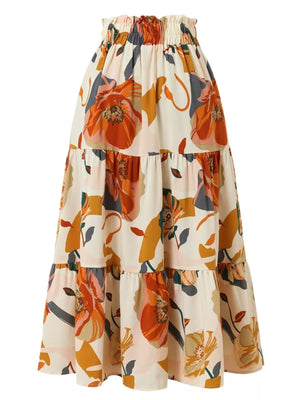 Full Size Floral Print Tiered Skirt Plus Size - Farnelli