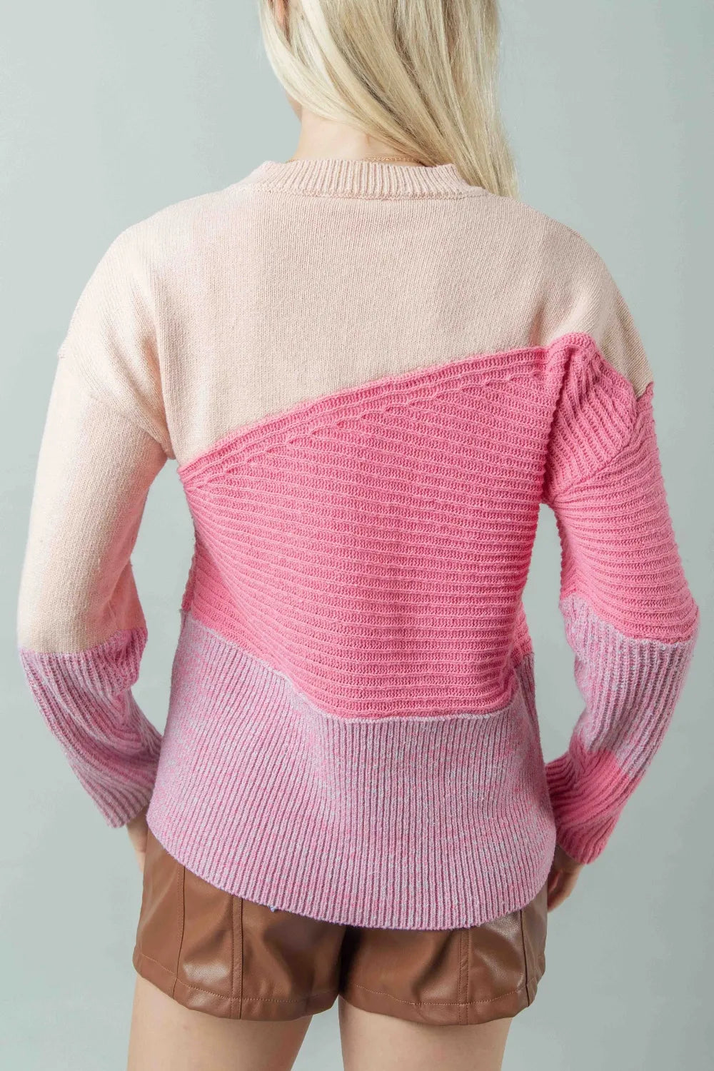 VERY J Color Block Long Sleeve Sweater - Farnelli
