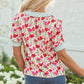 Romy Floral Striped Patchwork Collared Short Sleeve Blouse - Farnelli
