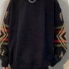 Men's Plus Size Ethnic Pattern Oversized Pullover Sweater - Black